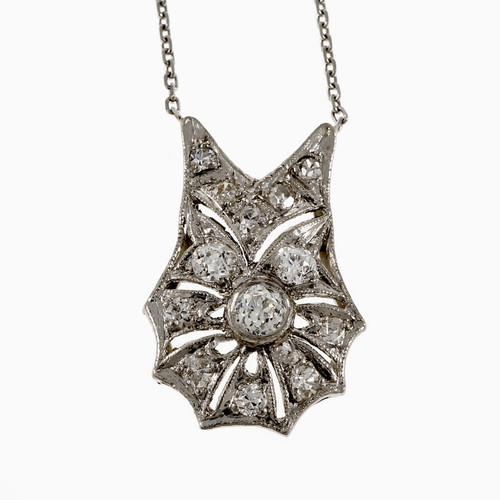 Vintage 1930 Platinum Old European Cut Diamond Necklace