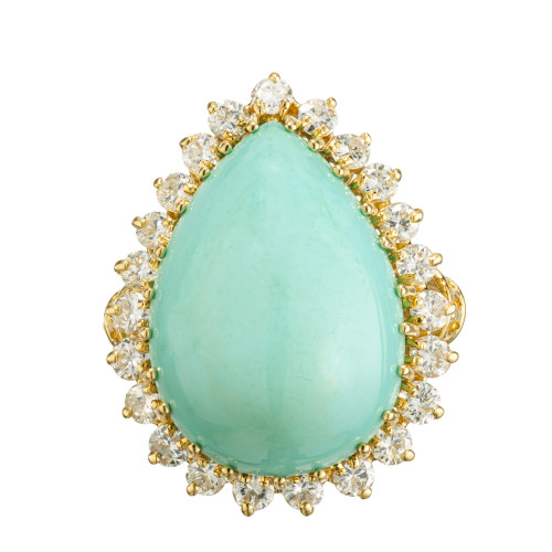 GIA Certified Natural Pear Turquoise Diamond Halo Gold Cocktail Ring