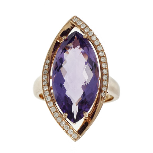 Estate Marquise Amethyst Diamond Ring 14k Pink Gold