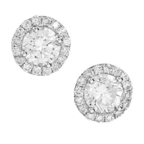 Peter Suchy Round Halo Stud Earrings Brilliant Cut Diamonds 18k White Gold 