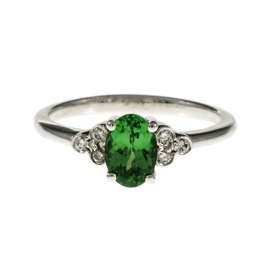 Vivid Green Tsavorite Ring 14k White Gold Diamond