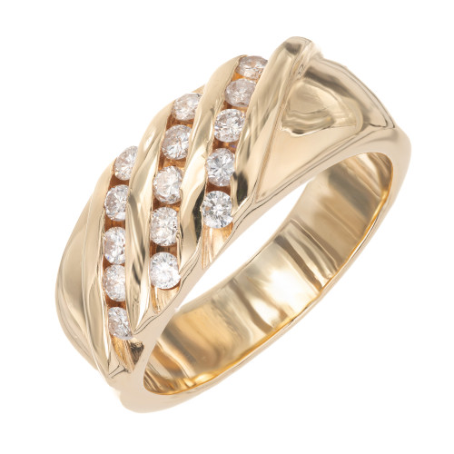 .45 Carat Round Diamond 14k Yellow Gold Wide Angle Set Diamond Band Ring