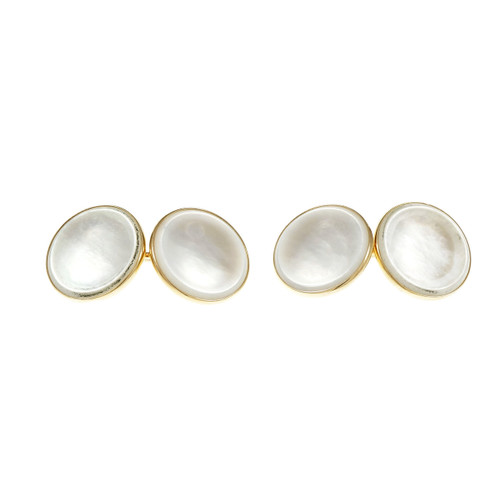 Estate 1940 Round White Mother Of Pearl Cufflinks 14k Yellow Gold 