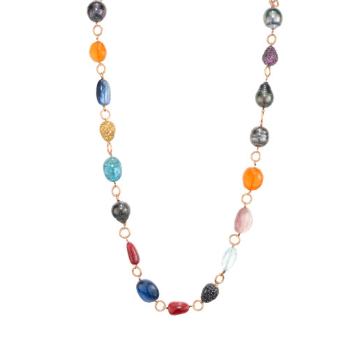 Garnet Pearl Sapphire Ruby Aqua Opal Tourmaline Gold Bead Necklace