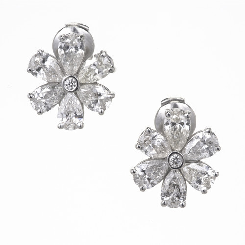 Peter Suchy Pear Shape Diamond Cluster Earrings 6.70ct Platinum 