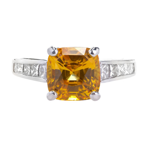 JB Star 4.41 Carat Yellow Orange Sapphire Diamond Platinum Engagement Ring