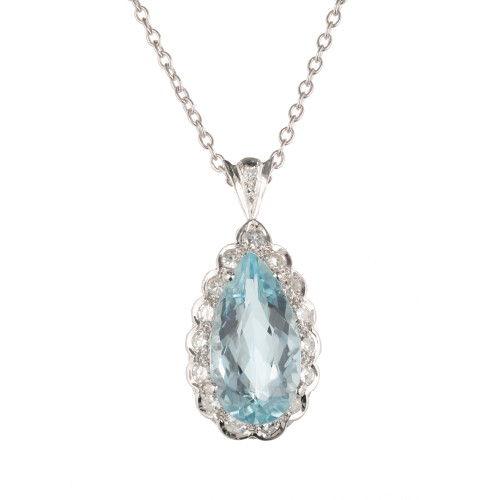 H Stern 4.40 Carat Aquamarine Diamond White Gold Pendant Necklace