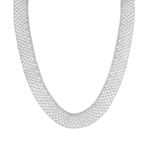 GZ Platinum Faceted Bead Mesh Necklace