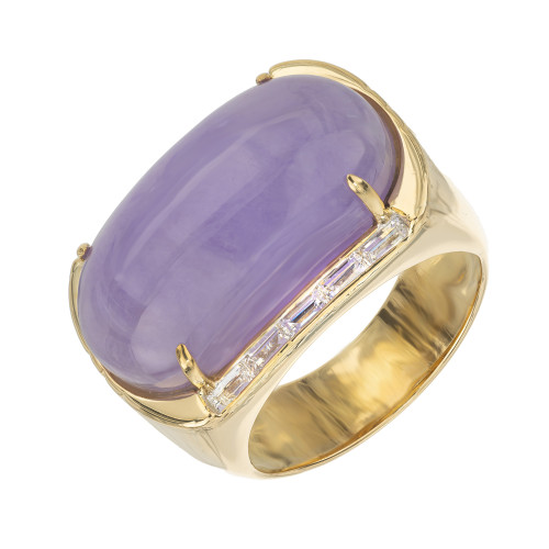  GIA Certified Lavender Purple Natural Jadeite Jade Diamond Yellow Gold Ring