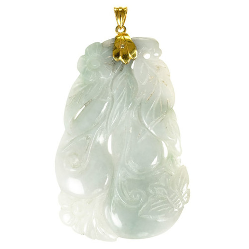 GIA Certified Large Natural Jadeite Jade Carved Gold Pendant