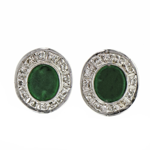 GIA Certified Bright Green Jadeite Jade Diamond White Gold Earrings