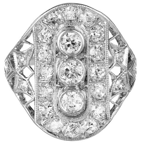 1.00 Carat Old European Cut Diamond Platinum Art Deco Cocktail Ring