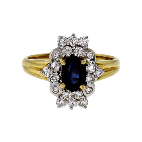 GIA Certified .80 Carat Blue Sapphire Yellow White Gold Cluster Ring 