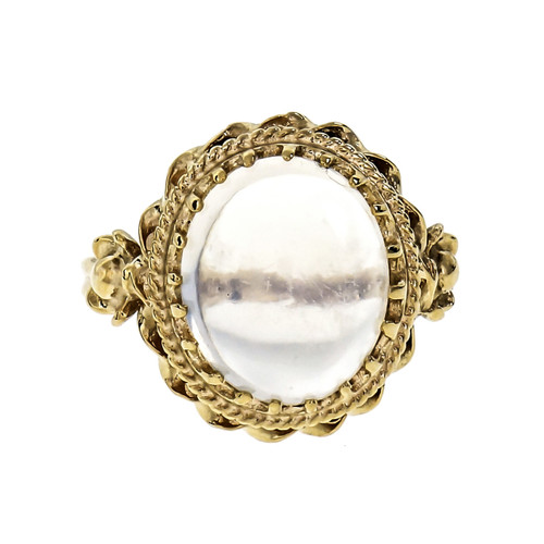 Vintage 1960 Blue Moonstone Cabochon Ring 14k Yellow Gold