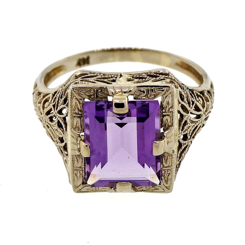 Vintage 1950 – 1960 2.30ct Emerald Cut Amethyst 14k Yellow White