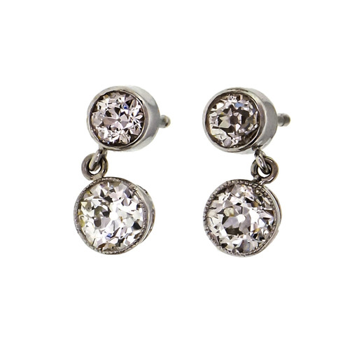 Peter Suchy Antique Inspired Diamond Dangle Earrings Platinum Old European Cut