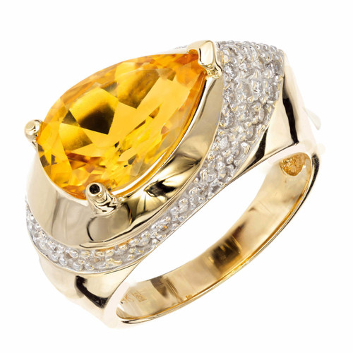 3.50 Carat Citrine Diamond Two-Tone Gold Cocktail Ring