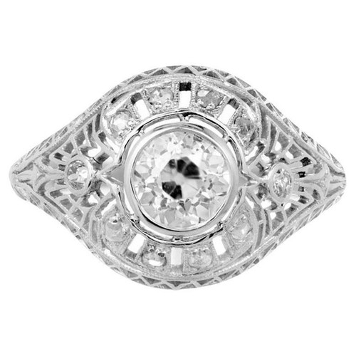 GIA Certified Edwardian Old European Rose Cut Diamond Platinum Engagement Ring