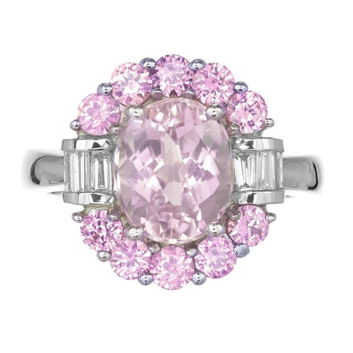 2.75 Carat Kunzite Diamond Sapphire Halo White Gold Engagement Ring