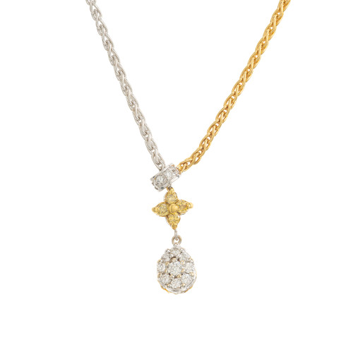 .85 Carat Yellow White Diamond Two-Tone Gold Drop Slide Necklace