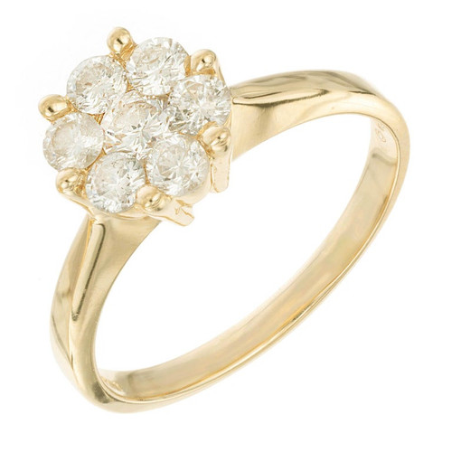 14k Yellow Gold .85ct Diamond Flower Cluster Engagement Ring, Size 7