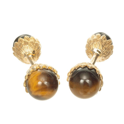 1960s 14k Yellow Gold Tiger's Eye Bar Cufflinks, Mid-20th Century