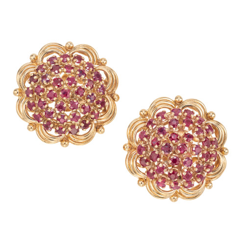 Mid-Century 4.00ct Ruby Cluster Earrings in 18k Yellow Gold, 1950s