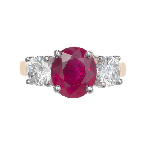 Peter Suchy 3.16 Carat Oval Ruby Diamond Gold Three-Stone Engagement Ring