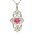 .50 Carat Round Cabochon Ruby Diamond Pierced Engraved Platinum Pendant Necklace