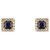 .61 Carat Blue Square Sapphire Diamond Halo Yellow Gold Stud Earrings 