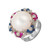 Mobe Pearl Diamond Sapphire Ruby Halo White Gold Mid-Century Cocktail Ring
