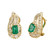 1.10 Carat Rectangle Emerald Diamond Halo Clip Post Yellow Gold Earrings