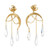 S. Colee Diamond Topaz Yellow Gold Crescent Moon Dangle Earrings