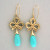 Vintage Revival 9k Turquoise Dangle 40 Pearl 6 Round Diamond Bow Earrings