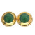Vintage Gaston Lebow 18k Yellow Gold Green Enamel Round Dome Earrings