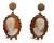 Estate 1920s High Relief Hand Carved Oval Italian Cameo Earrings Dark Back