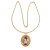 Vintage Portrait Painting 18k Gold 24 Inch Chain .03ct Diamond Pendant Italian