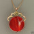 Vintage 1935 Carved Untreated Deep Red Coral 14k Pink Gold Flower Pendant Chain