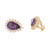 7.00 Carat Pear Amethyst Diamond Halo 14k Yellow Gold Clip Post Earrings