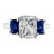 3.57 Carat Sapphire Diamond Platinum Scroll Three Stone Engagement Ring