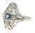 Estate 1930 Art Deco Pierced White Gold Raised Top Sapphire and 4 Diamond Ring