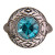 Vintage 1930s 3.05ct Bezel Blue Zircon 14k Gold Art Deco Filigree Engraved Ring