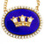 Cobalt Blue Enamel Natural Pearl Gold Victorian Crown Pendant Necklace