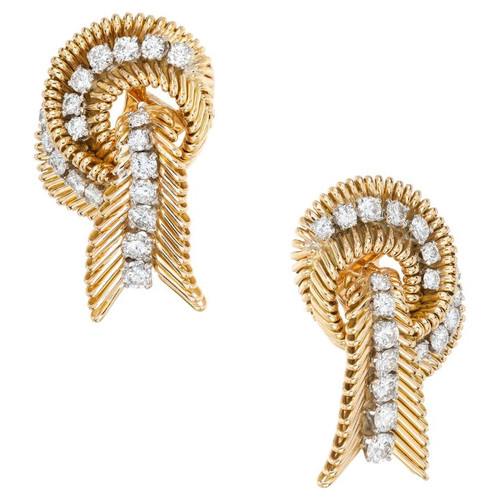 Van Cleef and Arpels Carat Diamond Yellow Gold Swirl Earrings