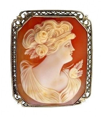 1940s Carved Shell Cameo Brooch/pendant and Earrings Set