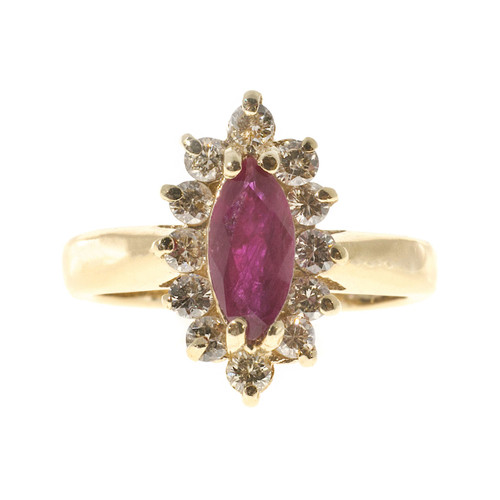 Estate .75ct Red Marquise Ruby & Round Full Cut Diamond 14k Yellow Gold ...