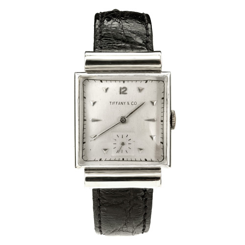 Movado Tiffany Co Platinum Square Hooded Lugs Wristwatch
