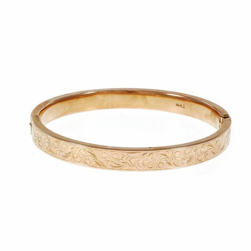 Vintage Victorian Krementz Engraved Bangle Bracelet 14k Rose Gold