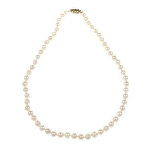 ◆VINTAGE HOLLYWOOD◆ Classic Pearl NecklaceVH25NNNE100V 028 Vintage 1960 Light Cream Cultured Pearl 18 Inch Necklace 14k
