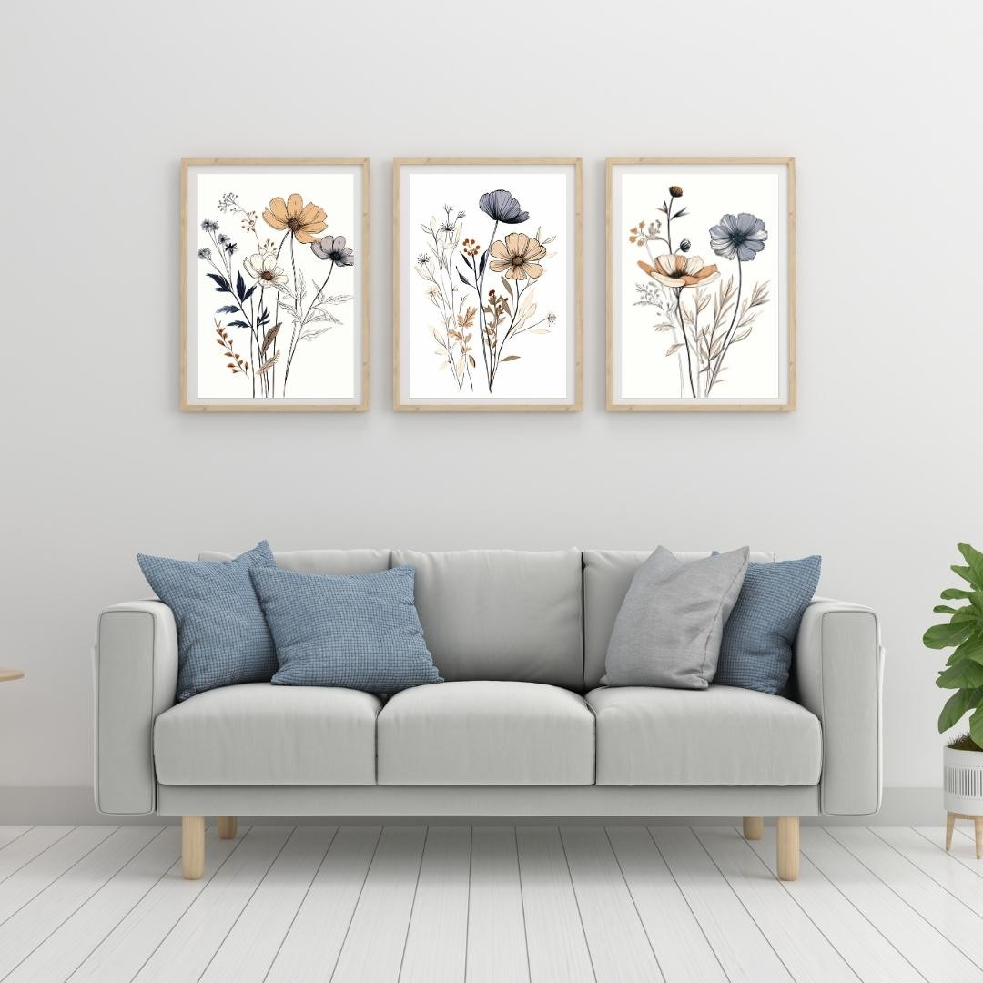Wild flower printable wall art set of 3